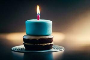 a blue candle is lit on top of a cupcake. AI-Generated photo