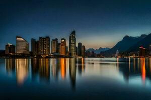 el ciudad horizonte a noche en hong. generado por ai foto