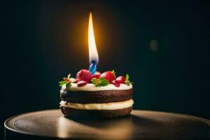 a small chocolate cake with a candle on top. AI-Generated photo