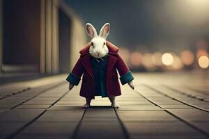 a rabbit dressed in a red coat and tie. AI-Generated photo