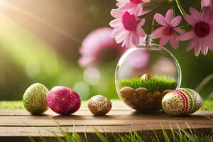easter eggs on the grass. AI-Generated photo