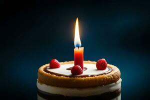 a birthday cake with a single candle. AI-Generated photo