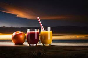 the sunset and the juice. AI-Generated photo