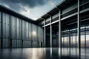 a large industrial building with a large open space. AI-Generated photo