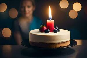 a birthday cake with a candle on it. AI-Generated photo
