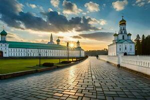the sun sets over the kremlin in moscow, russia. AI-Generated photo
