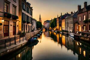 a canal in bruges, belgium. AI-Generated photo