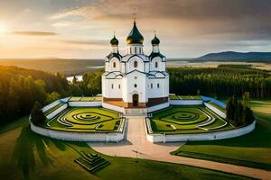 the church of the holy cross in the russian countryside. AI-Generated photo