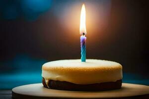 a small cake with a single candle on top. AI-Generated photo