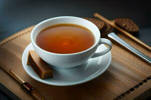 a cup of tea with a slice of ginger. AI-Generated photo