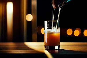 a person pours a drink into a glass. AI-Generated photo