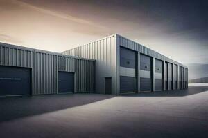 a large industrial building with two garage doors. AI-Generated photo