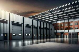 an industrial warehouse with a large open space. AI-Generated photo