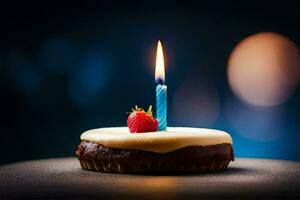 a single candle is lit on a cupcake. AI-Generated photo