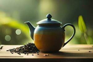 a teapot and a cup of tea. AI-Generated photo