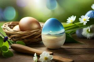 el Pascua de Resurrección huevo es un símbolo de el Resurrección de Cristo. generado por ai foto