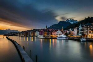 el pueblo de lucerna, Suiza a puesta de sol. generado por ai foto