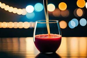 a glass of juice with a straw being poured into it. AI-Generated photo