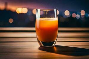 orange juice in a glass on a wooden table. AI-Generated photo