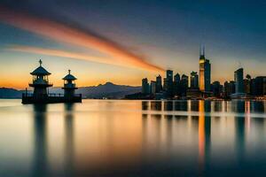 photo wallpaper the sky, water, city, hong kong, the city, the skyline. AI-Generated