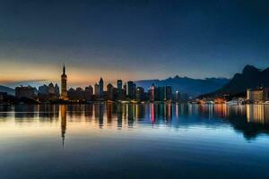 the city skyline at dusk in shanghai. AI-Generated photo