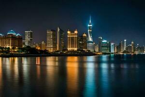 the city skyline at night in dubai. AI-Generated photo