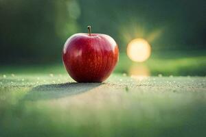 un manzana es sentado en el césped en frente de el Dom. generado por ai foto