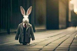 a rabbit dressed in a suit and tie. AI-Generated photo