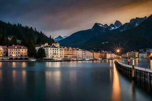 el ciudad de liubliana, Eslovenia, a oscuridad. generado por ai foto