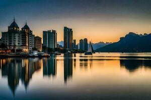 the city of geneva is reflected in the water. AI-Generated photo