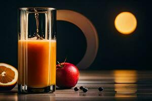 an orange juice is being poured into a glass. AI-Generated photo