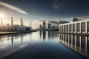 a city with factories and buildings in the background. AI-Generated photo
