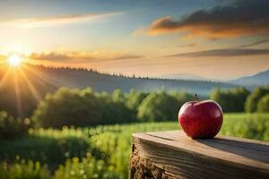 apple on the table, sunset, apple, nature, hd wallpaper. AI-Generated photo