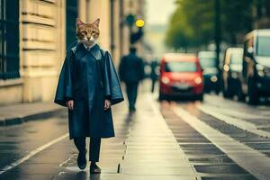 a cat wearing a mask on the street. AI-Generated photo