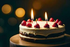 un cumpleaños pastel con velas en él. generado por ai foto