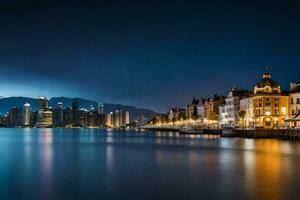 the city skyline at night in hong kong. AI-Generated photo