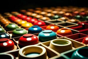 colorful bowls and cups in a box. AI-Generated photo