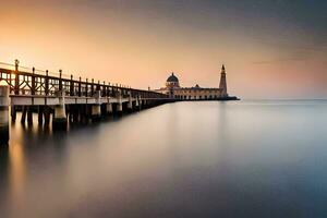 the pier at sunset in venice, italy. AI-Generated photo