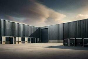 a large warehouse with black metal walls. AI-Generated photo