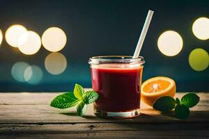 a glass of juice with mint leaves and oranges. AI-Generated photo