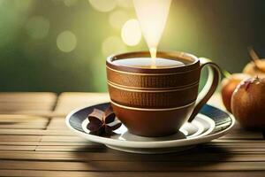 a cup of coffee with a cinnamon stick. AI-Generated photo