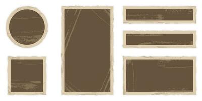 Old Paper, Antique Retro Sheet In Different Shapes. Vintage Rough Parchment with Ancient Brown Frame On White Background. Empty Grunge Aged Background. Isolated Vector Illustration.