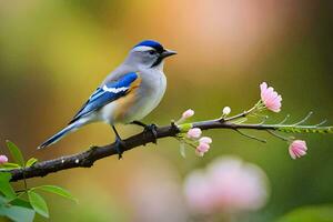 blue jay bird on a branch. AI-Generated photo