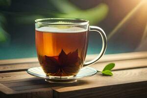 a cup of tea with a leaf. AI-Generated photo