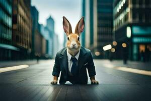 a rabbit dressed in a suit and tie. AI-Generated photo