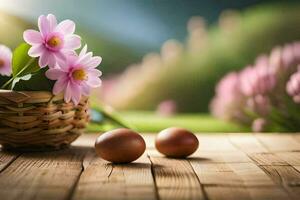 Pascua de Resurrección flores en un cesta. generado por ai foto