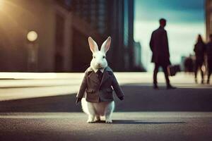 a rabbit dressed in a suit and tie. AI-Generated photo