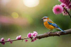 photo wallpaper the sun, bird, spring, flowers, the tree, bird, spring, the. AI-Generated