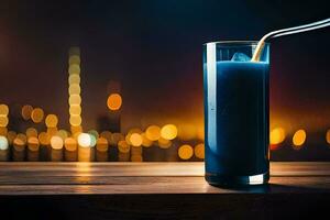 blue drink in a glass with a straw. AI-Generated photo