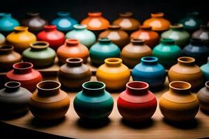 colorful vases on a table. AI-Generated photo